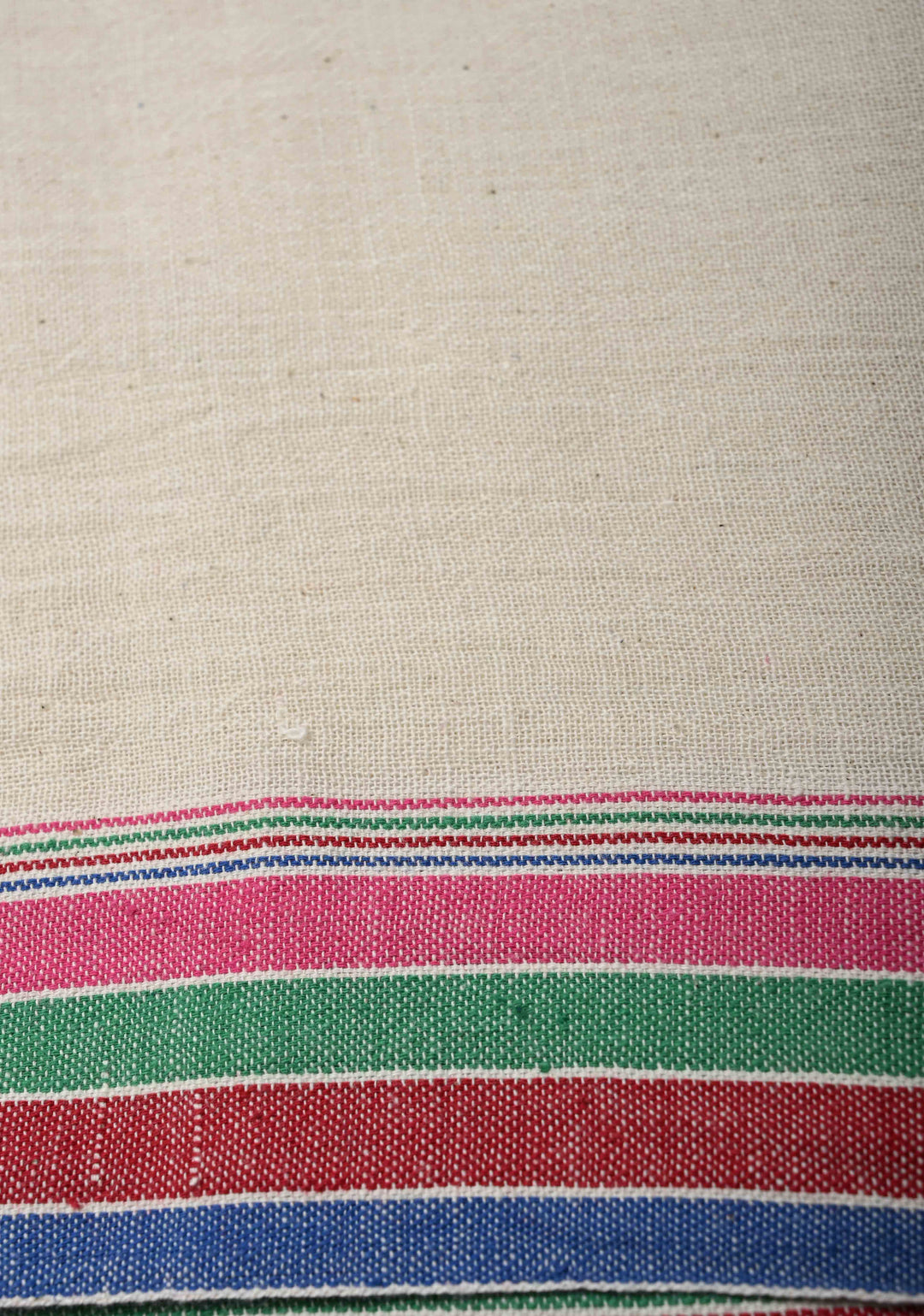 Off White Handloom Bhujodi Kala Cotton Saree with Multicolor Stripes and border