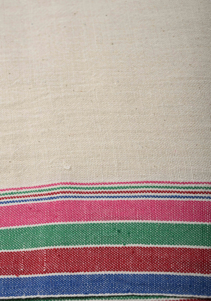 Off White Handloom Bhujodi Kala Cotton Saree with Multicolor Stripes and border