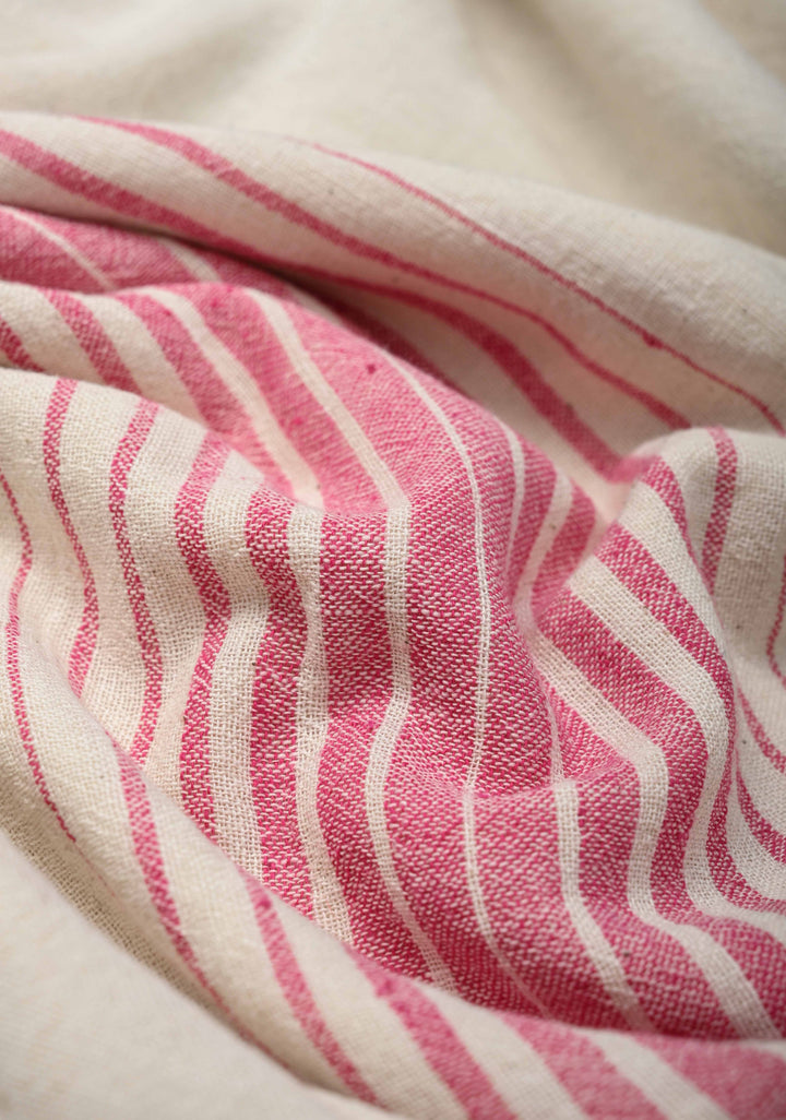 Off White Handloom Bhujodi Kala Cotton Saree with Multicolor Stripes and border