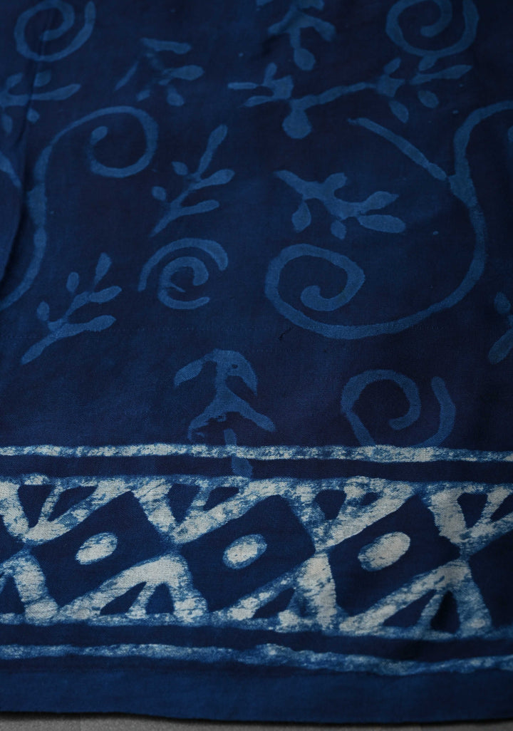 Floral Bagru Hand Block Print on Modal Silk Saree in Indigo