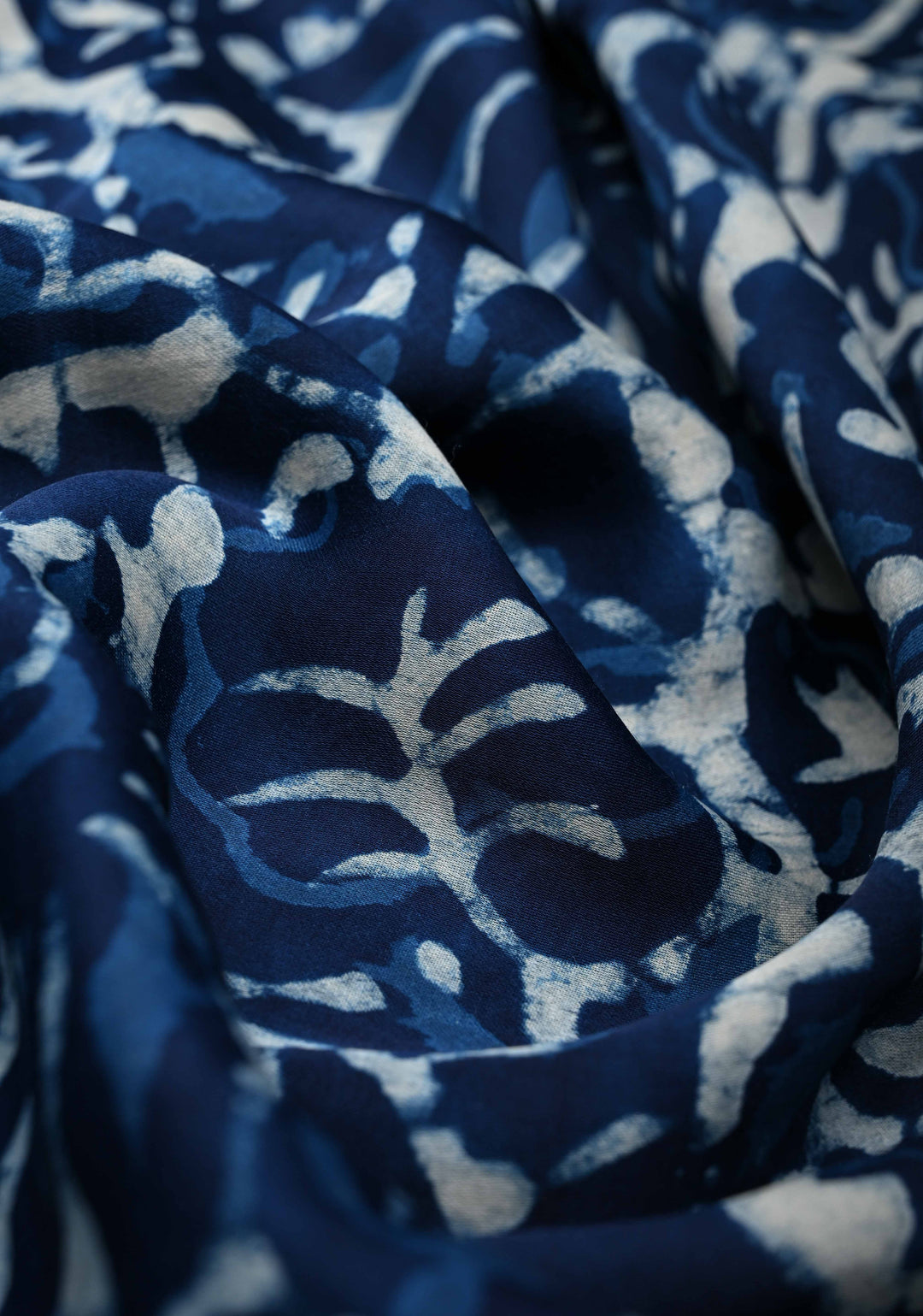 Floral Bagru Hand Block Print on Modal Silk Saree in Indigo