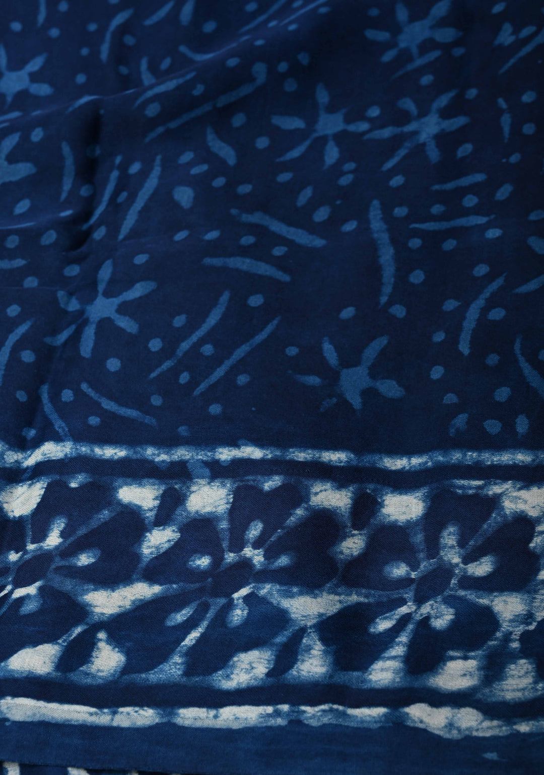 Rose Vine Bagru Hand Block Print on Modal Silk Saree in Indigo