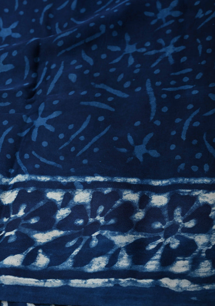 Rose Vine Bagru Hand Block Print on Modal Silk Saree in Indigo