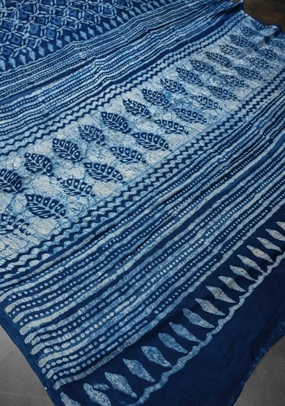 Indigo Modal Silk Saree with Jaal Pattern Bagru Hand Block Print