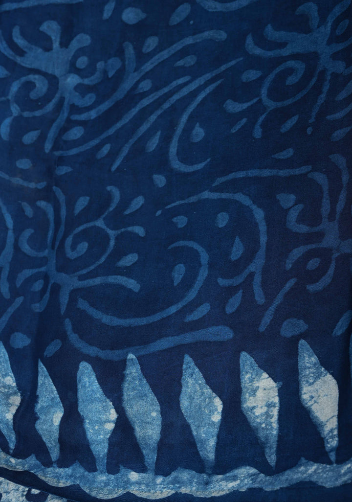 Indigo Modal Silk Saree with Jaal Pattern Bagru Hand Block Print