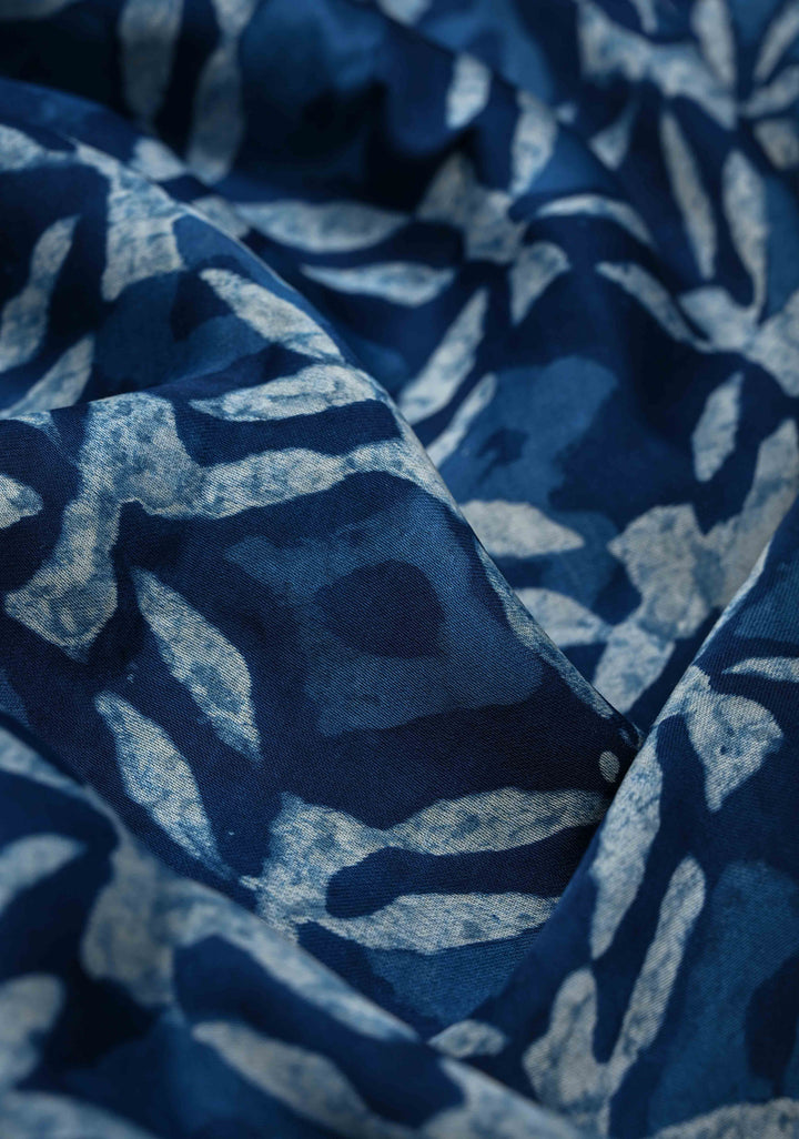 Indigo Modal Silk Saree with Jaal Pattern Bagru Hand Block Print