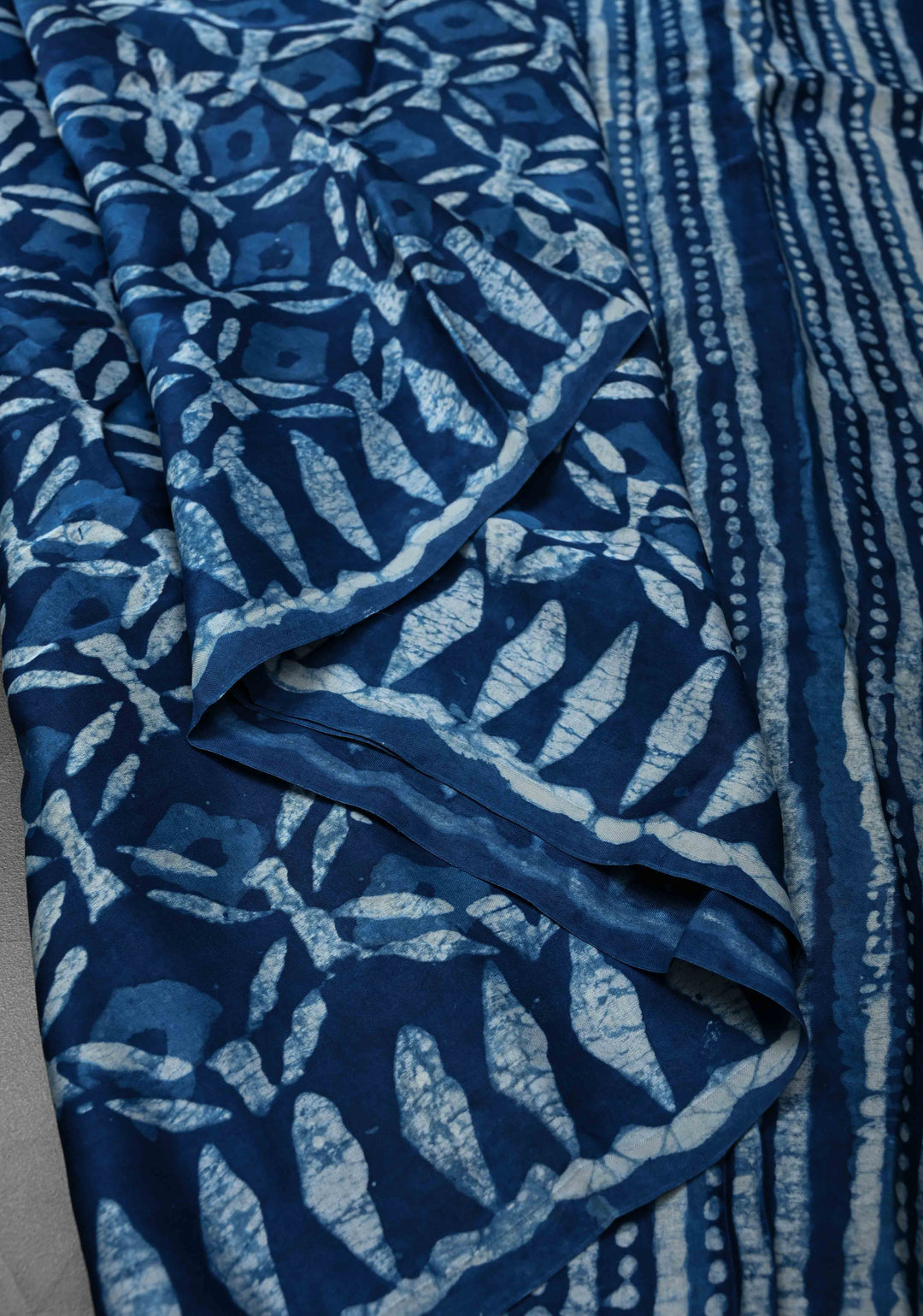 Indigo Modal Silk Saree with Jaal Pattern Bagru Hand Block Print