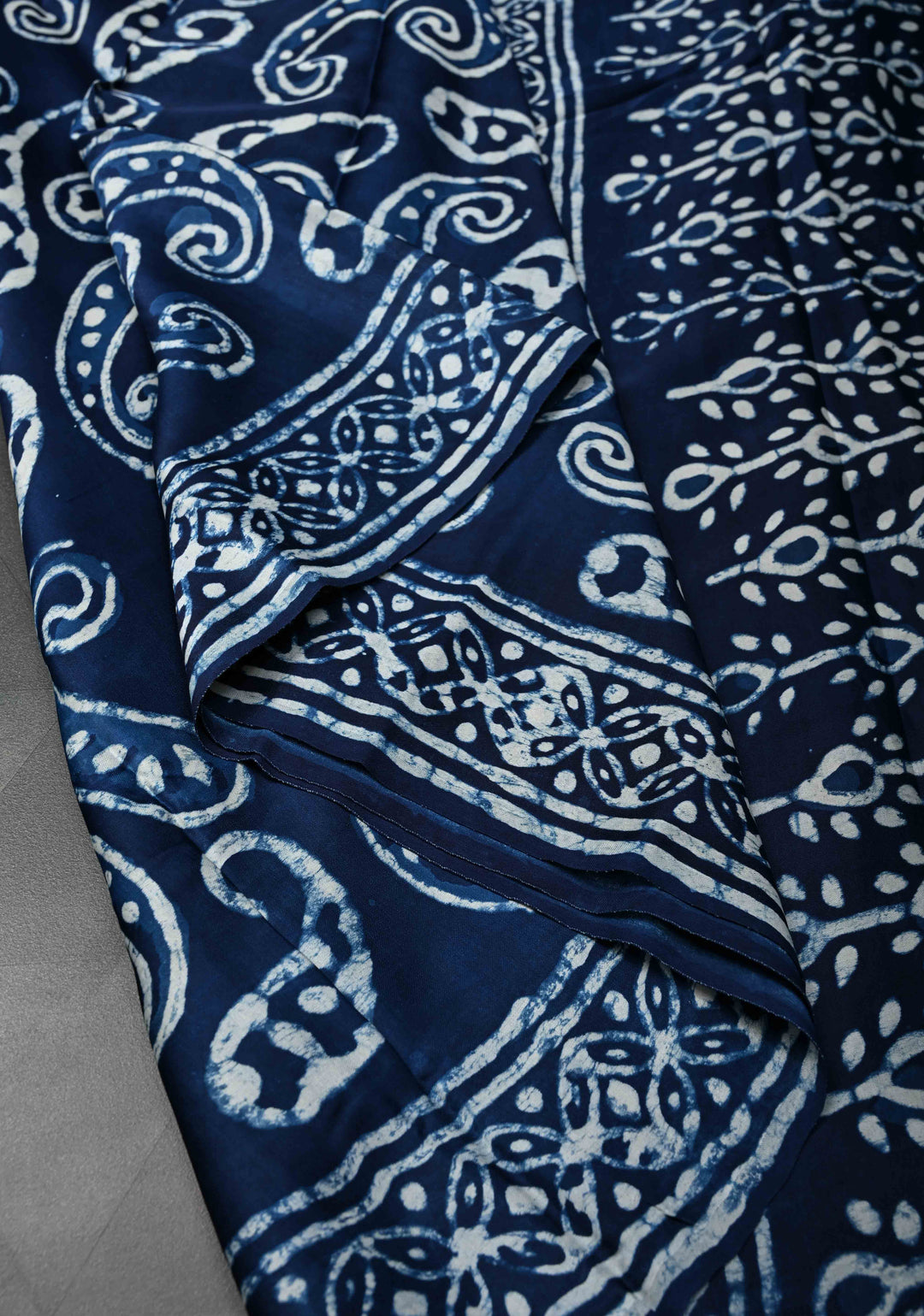 Paisley Design Bagru Hand Block Print on Modal Silk Saree in Indigo