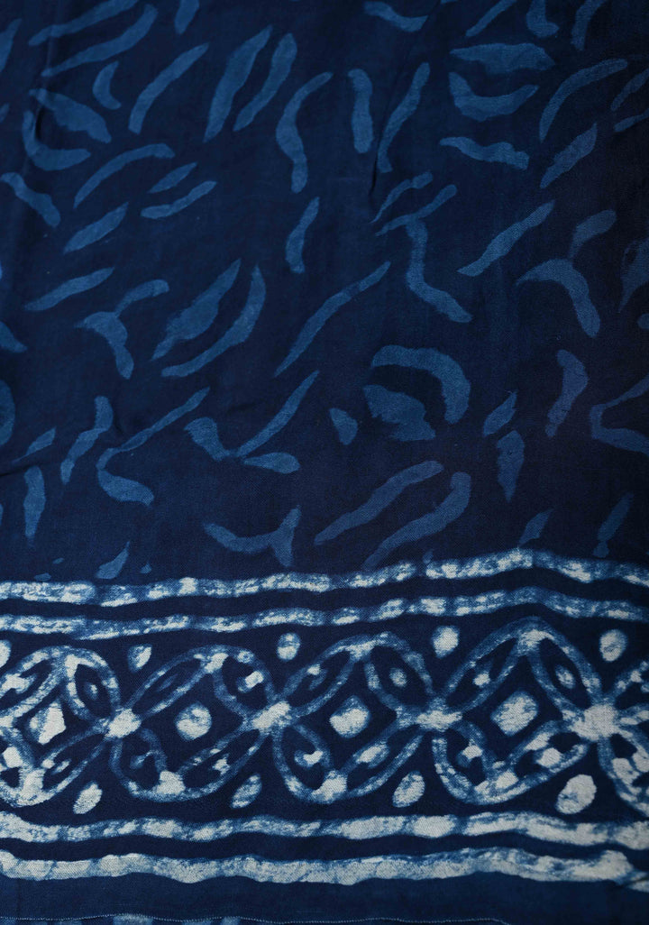 Indigo Modal Silk Saree with Bagru Hand Block Print and Floral Design