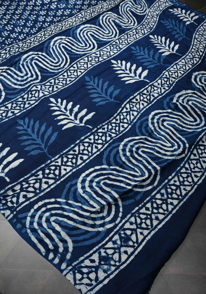 Indigo Modal Silk Saree with Bagru Hand Block Print