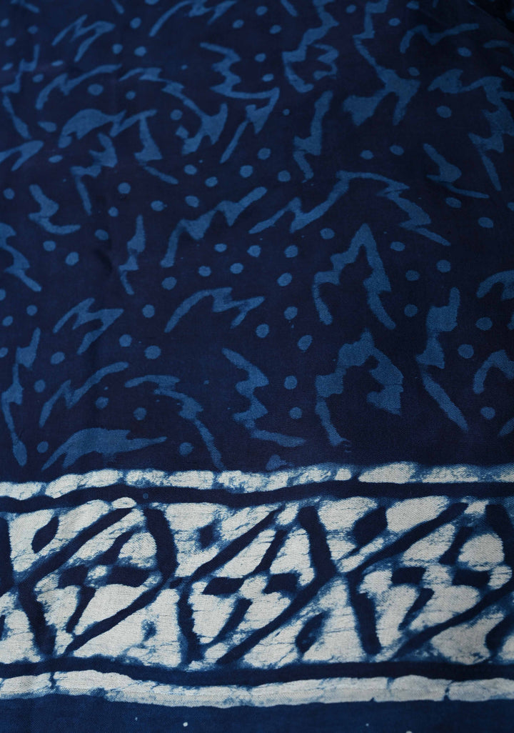 Indigo Modal Silk Saree with Bagru Hand Block Print