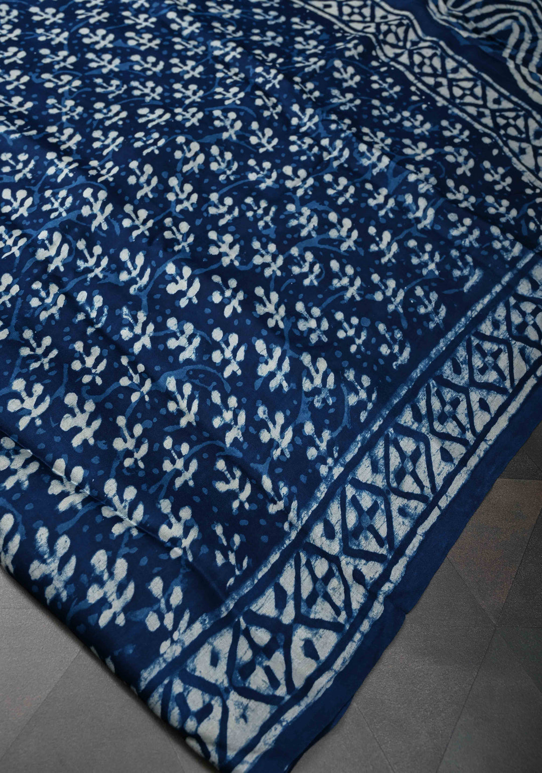 Indigo Modal Silk Saree with Bagru Hand Block Print