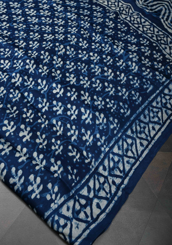 Indigo Modal Silk Saree with Bagru Hand Block Print
