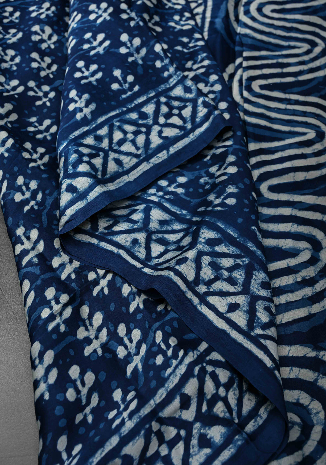 Indigo Modal Silk Saree with Bagru Hand Block Print