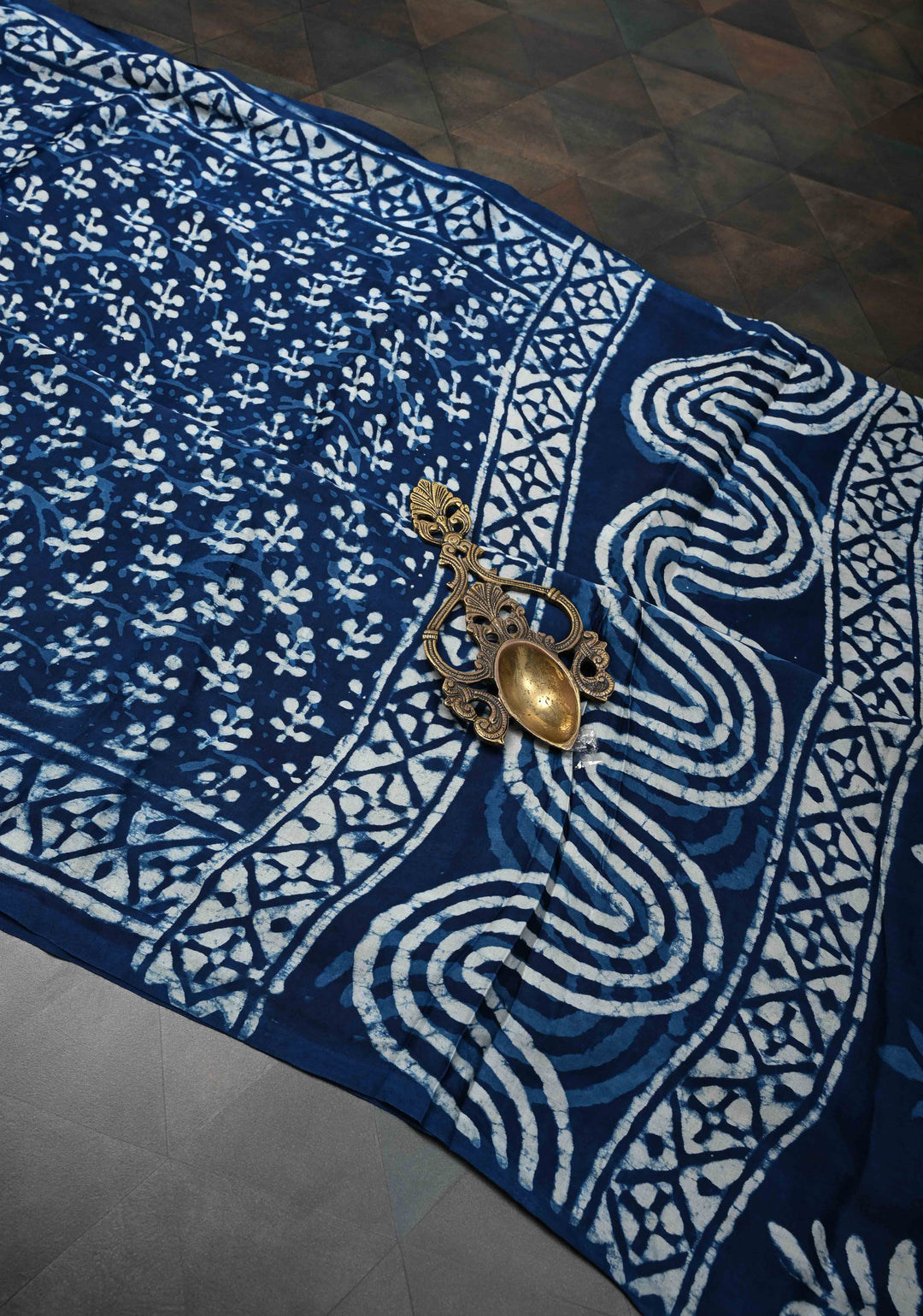 Indigo Modal Silk Saree with Bagru Hand Block Print