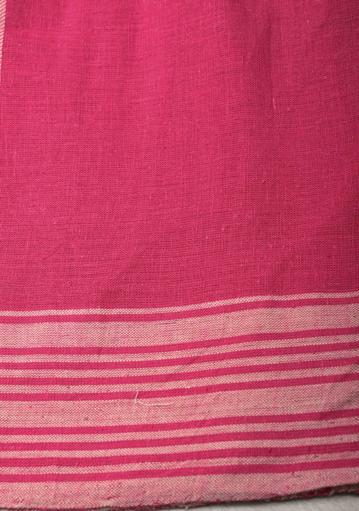 Pink Bhujodi Kala Cotton Saree with Resham Buttas and honeycomb tassels