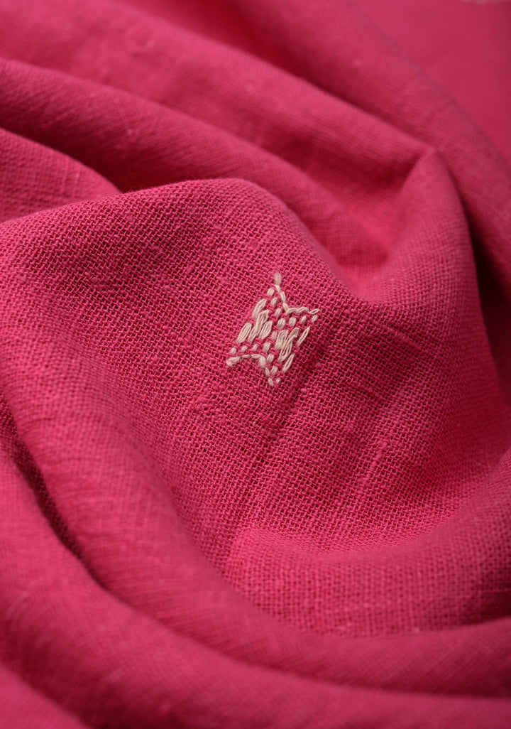 Pink Bhujodi Kala Cotton Saree with Resham Buttas and honeycomb tassels