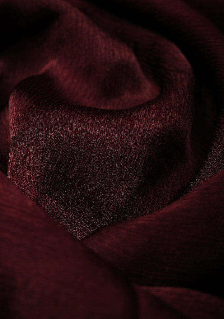 Stunning Deep Burgundy Satin Georgette Saree with Fancy Lace Border and Velvet Buttidaar Blouse Piece