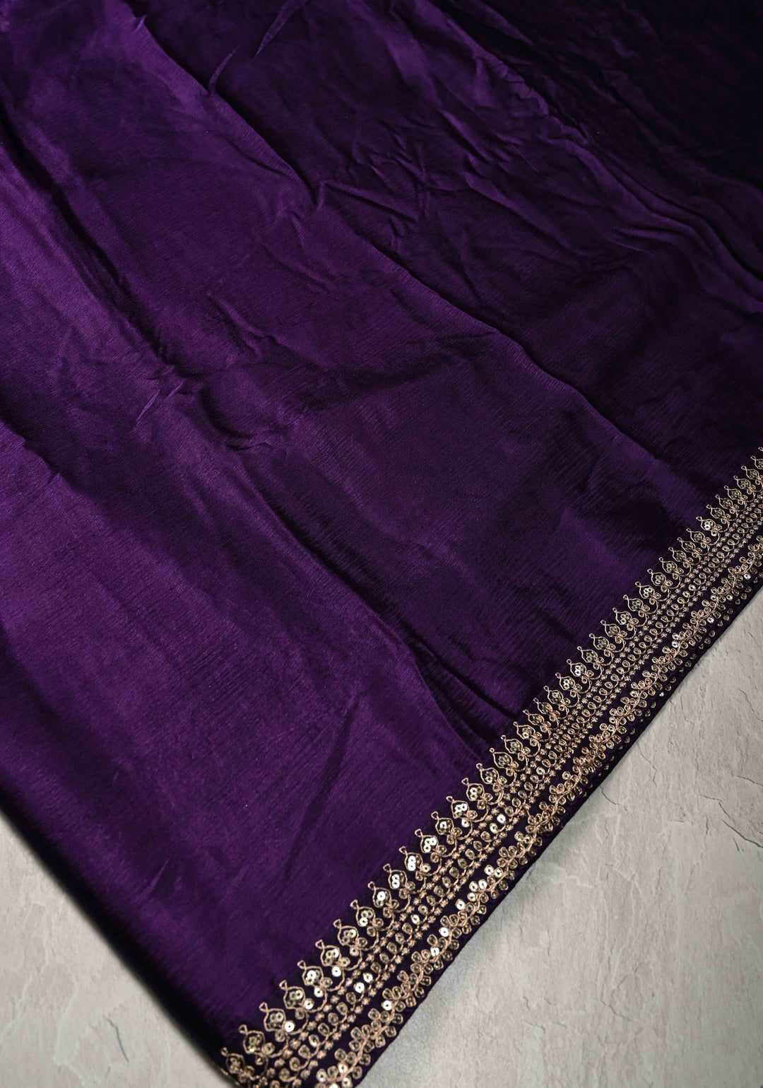 Jamuni Purple Satin Georgette Saree with Fancy Lace Border and Velvet Butta Blouse Piece