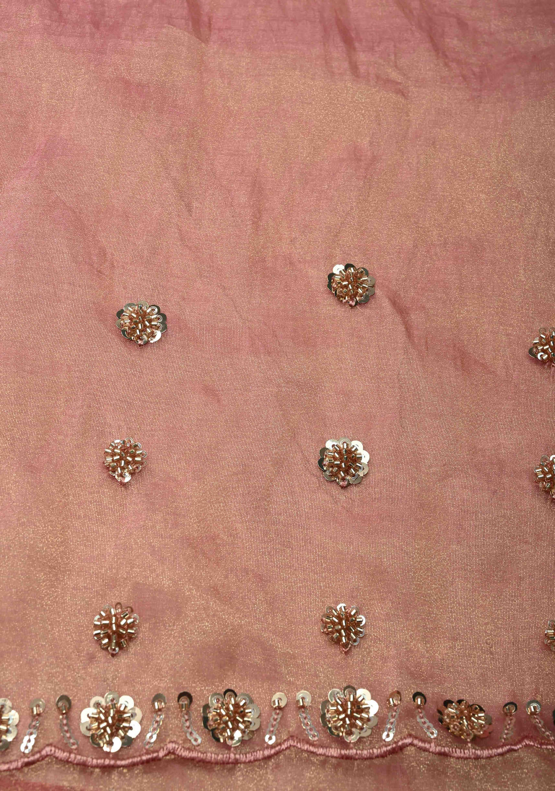 Pink Sequin Jaal on Shimmer Organza Saree with Sequins, Cutdana Detailing and Scallop Border