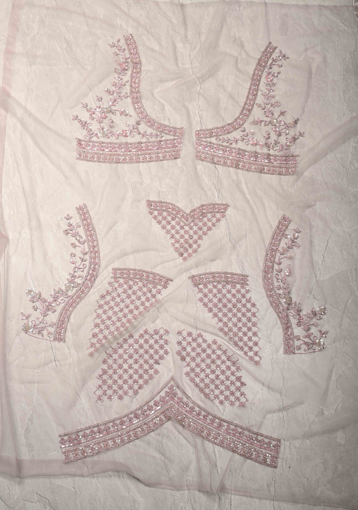Dusty Mauve Floral jaal on Net Saree with Sequins, Cutdana Handwork and Scallop Border
