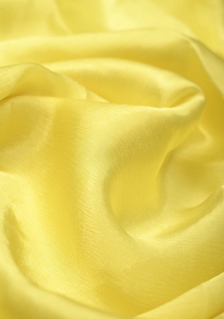 Butter Yellow Satin Georgette Saree Floral Digital Print