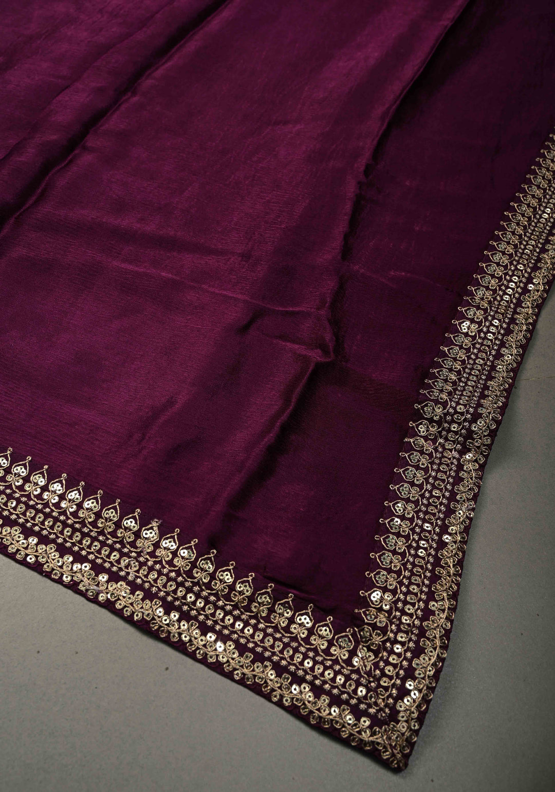 Purple Satin Georgette Saree with Fancy Lace Border and Meenakari Floral Blouse Piece | SHOBITAM