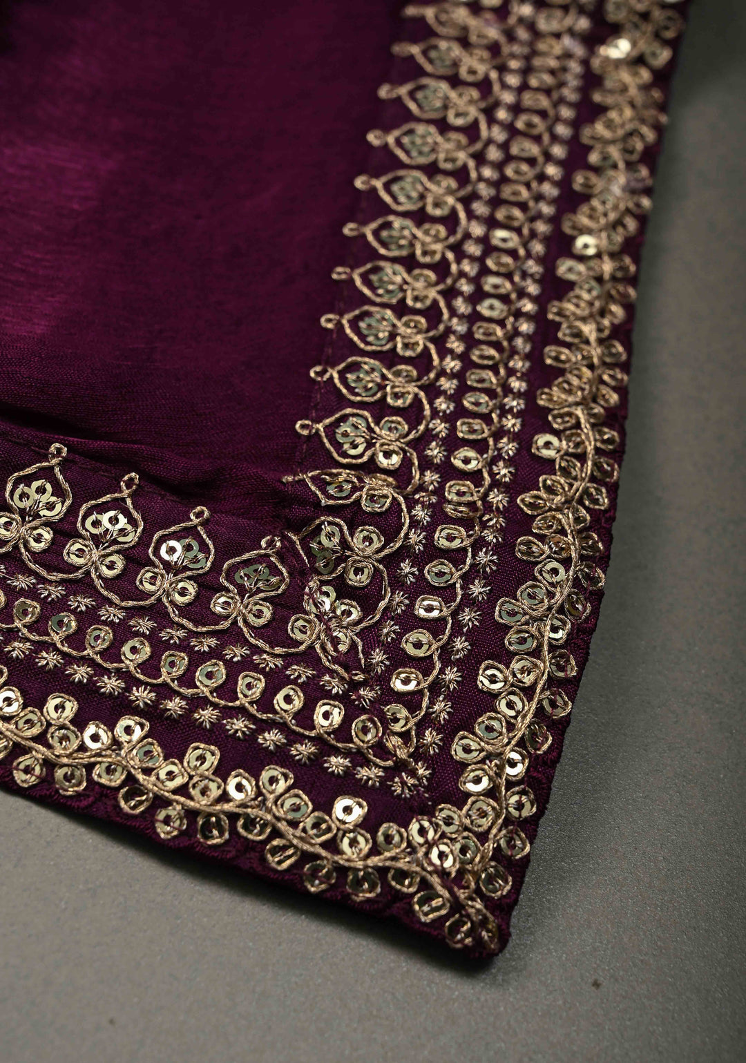 Purple Satin Georgette Saree with Fancy Lace Border and Meenakari Floral Blouse Piece | SHOBITAM