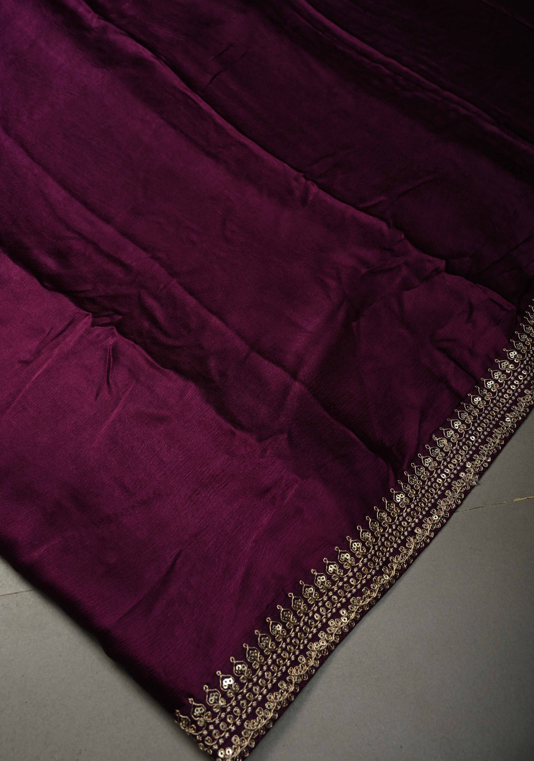 Purple Satin Georgette Saree with Fancy Lace Border and Meenakari Floral Blouse Piece | SHOBITAM