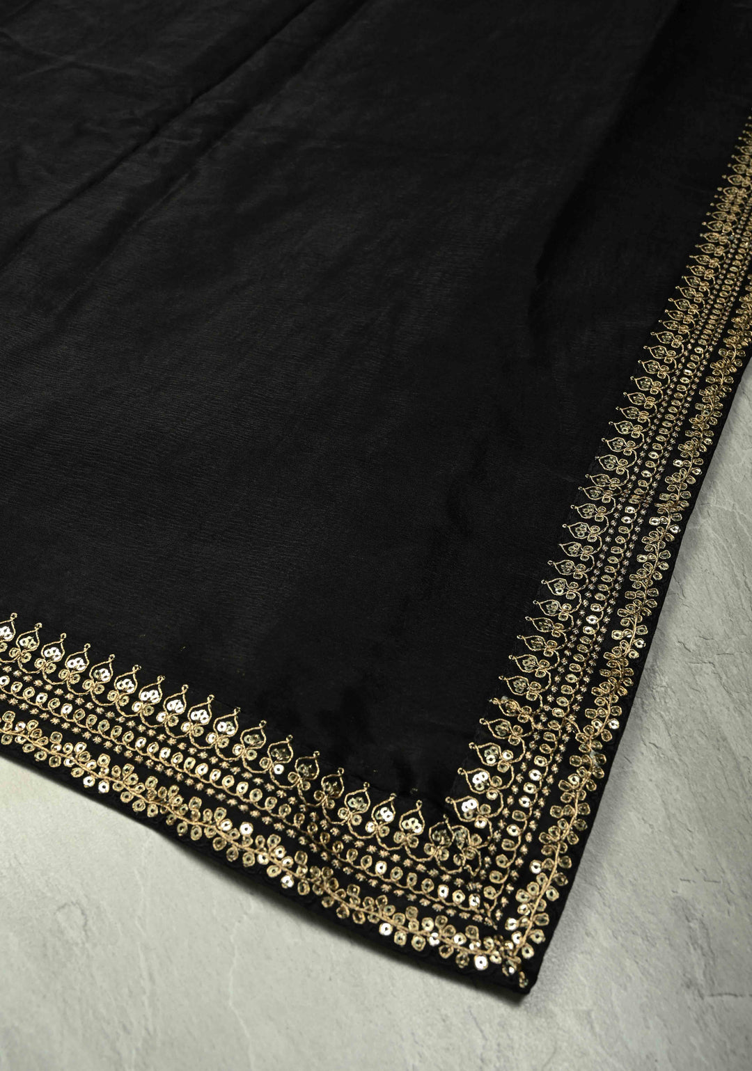 Stunning Black Satin Georgette Saree with Fancy Lace Border and Velvet Butti Blouse