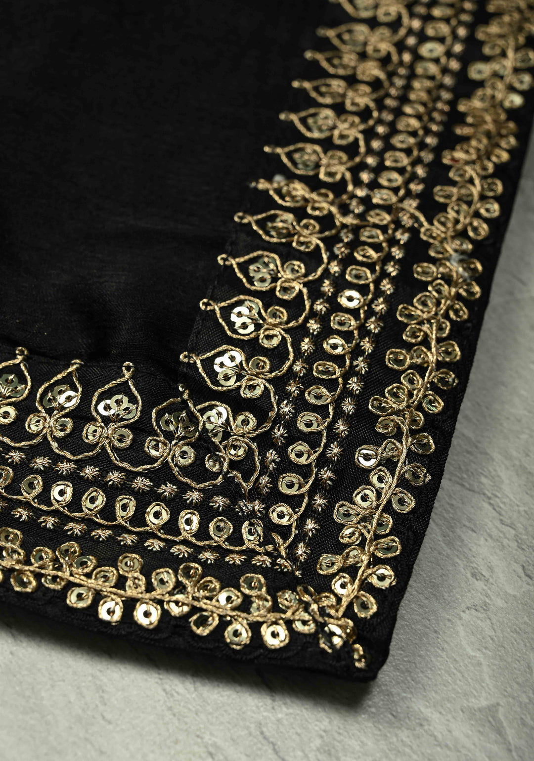 Stunning Black Satin Georgette Saree with Fancy Lace Border and Velvet Butti Blouse