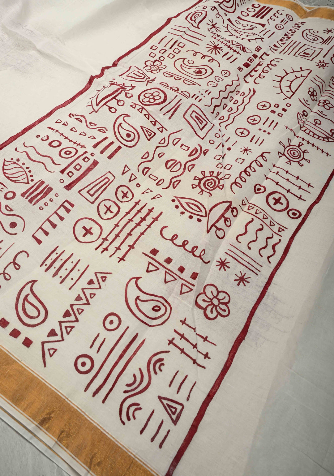 Marathi Shloka Handpainted Saree on Kerala Cotton