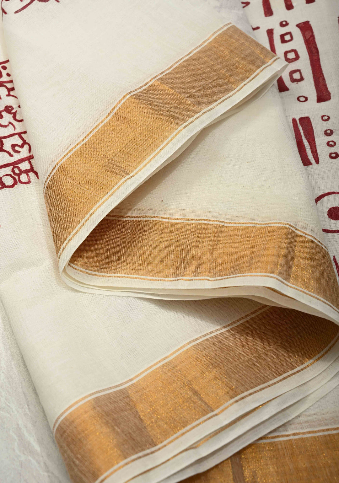 Marathi Shloka Handpainted Saree on Kerala Cotton