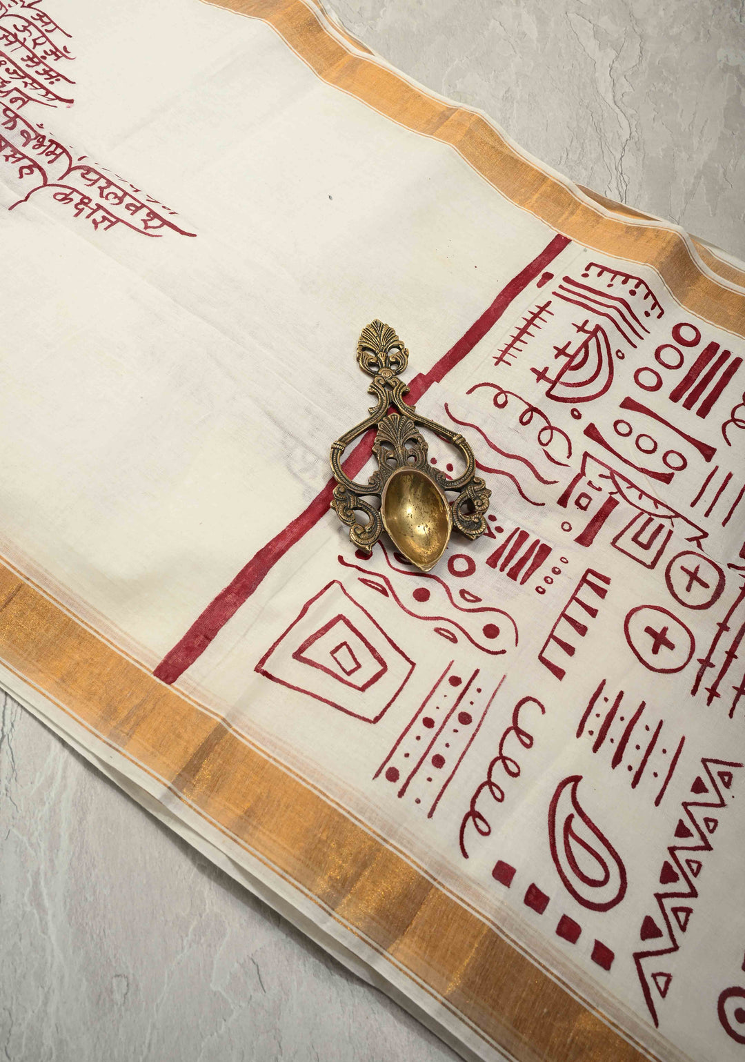 Marathi Shloka Handpainted Saree on Kerala Cotton