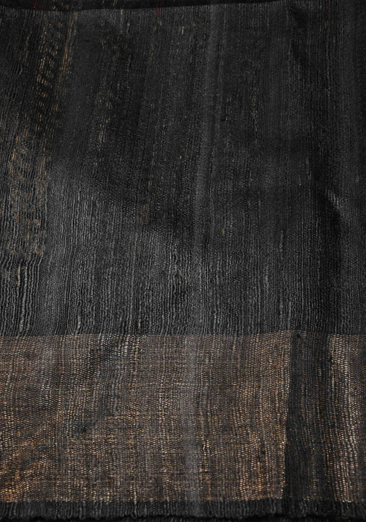 Brick Red Madhubani Hand Painted on Geecha Tussar Silk Saree With Contrast Muted Zari Border | SILK MARK CERTIFIED