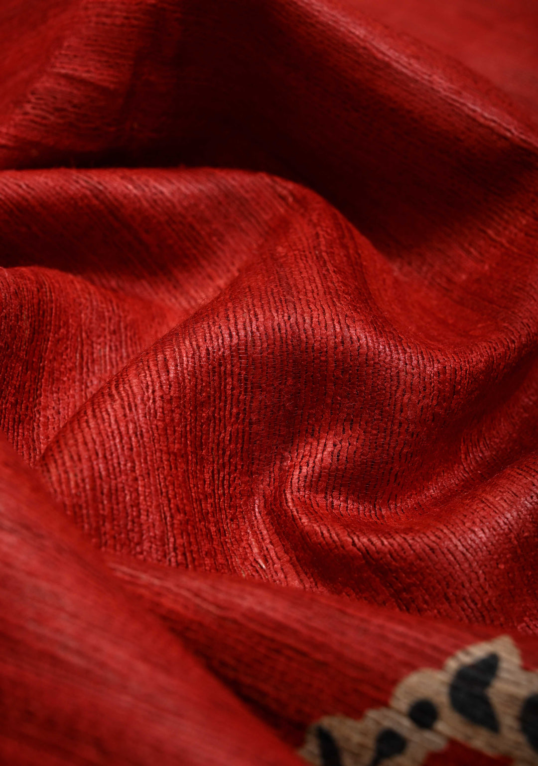 Brick Red Madhubani Hand Painted on Geecha Tussar Silk Saree With Contrast Muted Zari Border | SILK MARK CERTIFIED