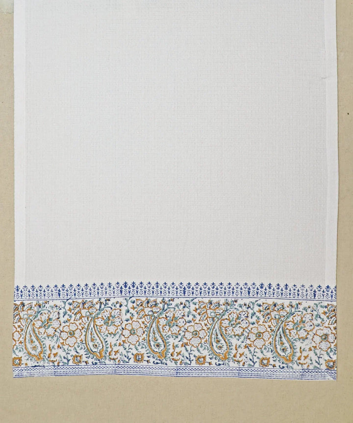 Block Printed Bath Towel | White Coffee Paisley | Cotton Honeycomb Waffle