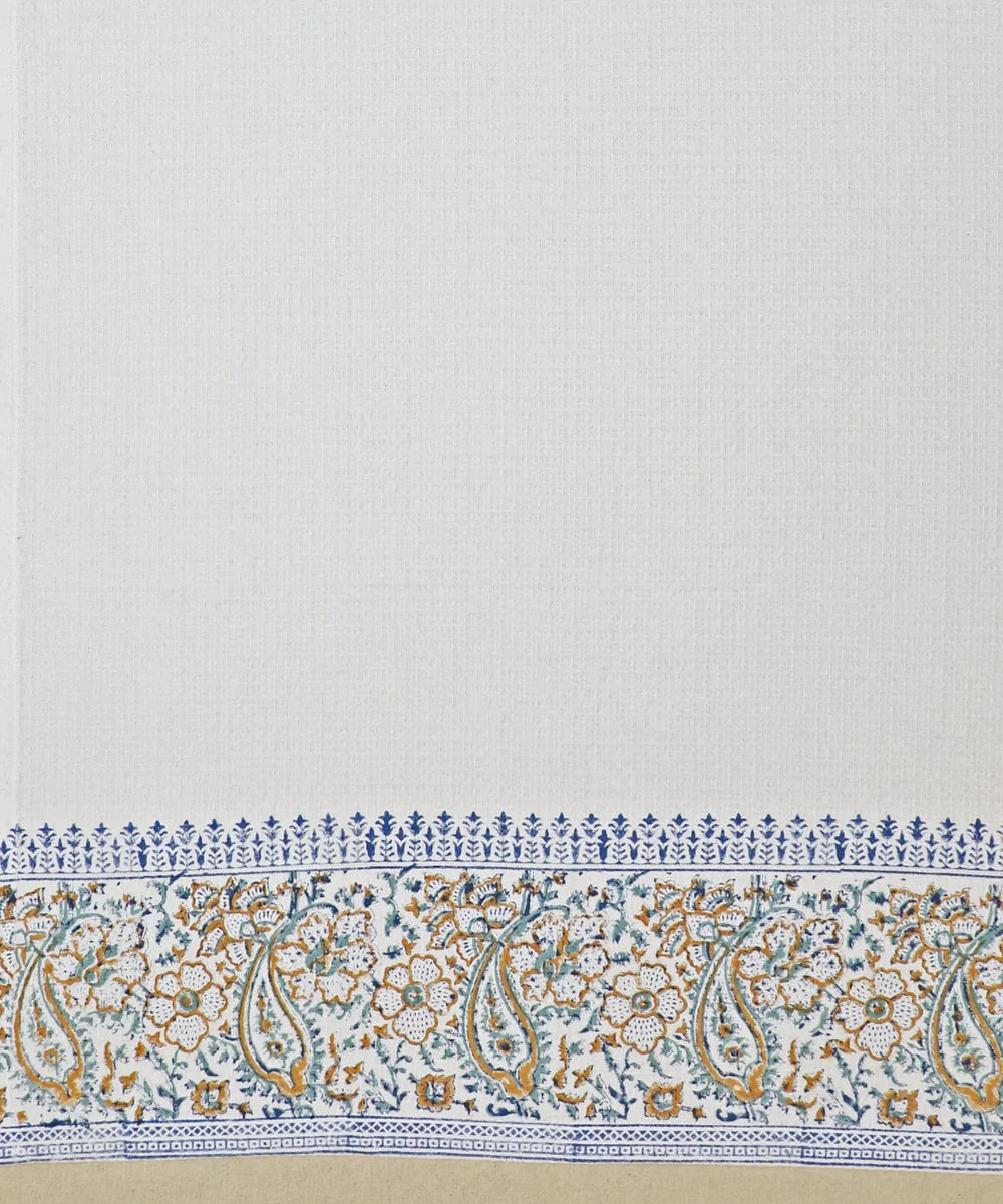 Block Printed Bath Towel | White Coffee Paisley | Cotton Honeycomb Waffle