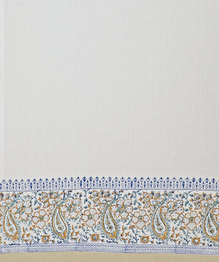 Block Printed Bath Towel | White Coffee Paisley | Cotton Honeycomb Waffle