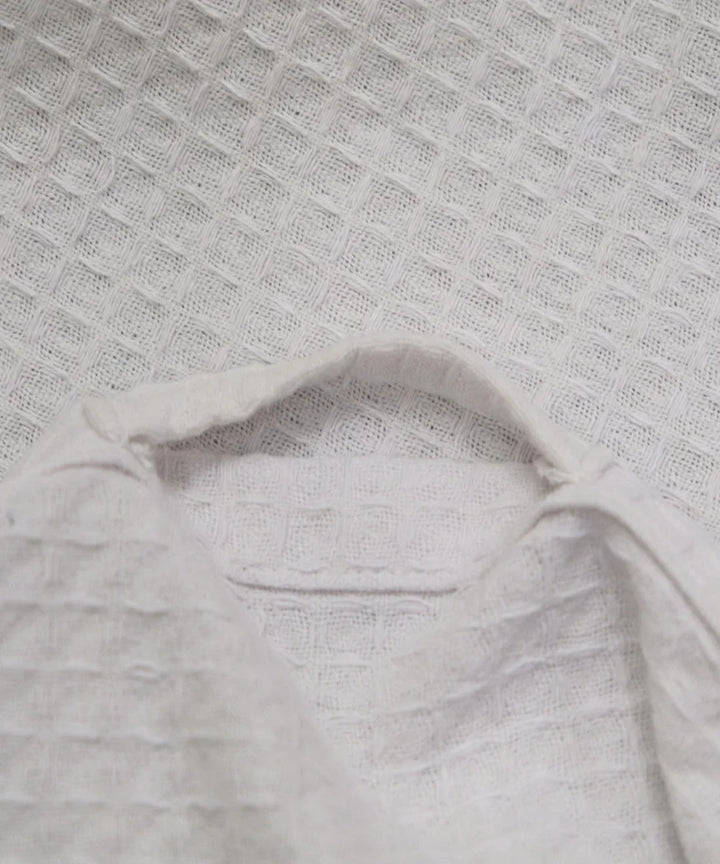 Block Printed Bath Towel | White Coffee Paisley | Cotton Honeycomb Waffle