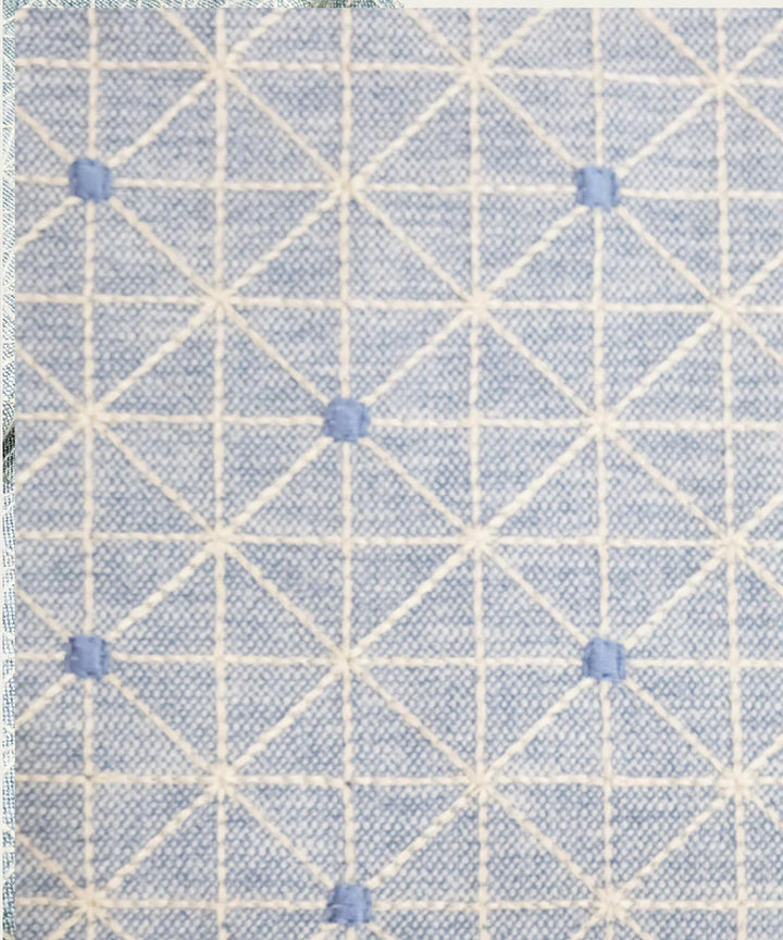 6 seater Blue Yarn Dye Geo Embroidered Cotton Table Runner | SHOBITAM