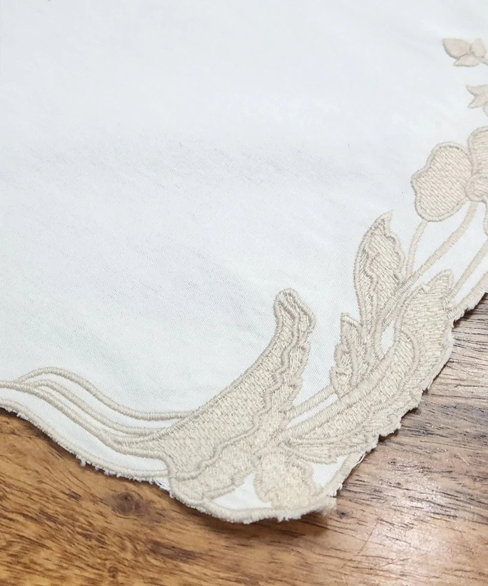 Cream Embroidered With Cutwork Cotton Casement Table Runner (13"x84") | SHOBITAM