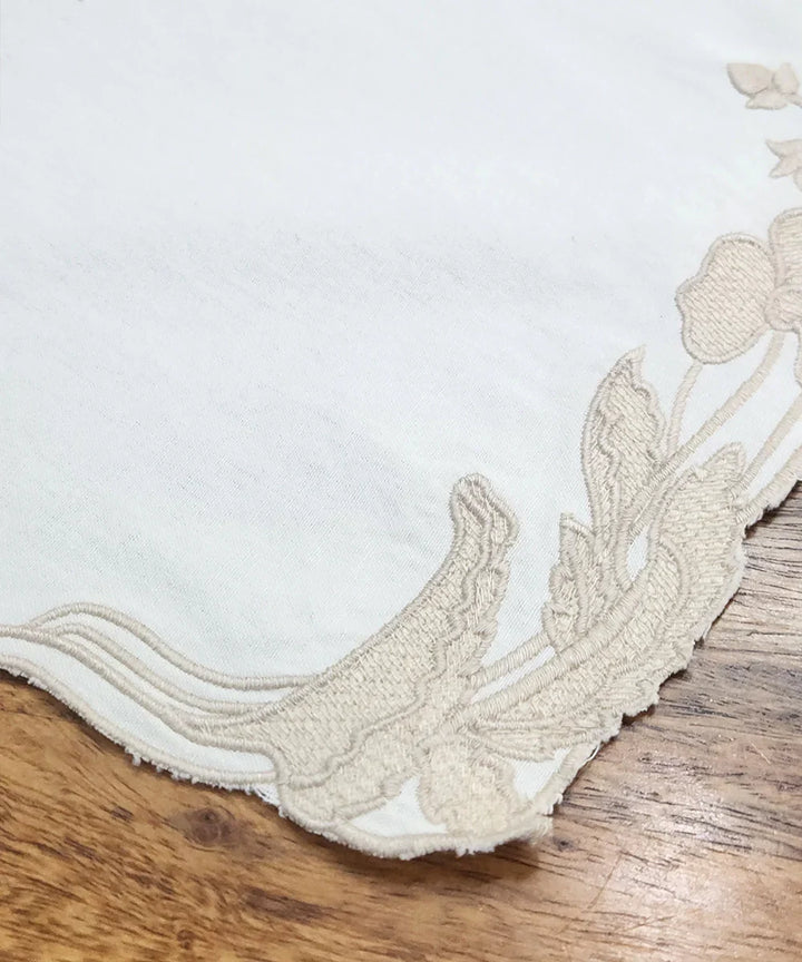 Cream Embroidered With Cutwork Cotton Casement Table Runner (13"x84") | SHOBITAM