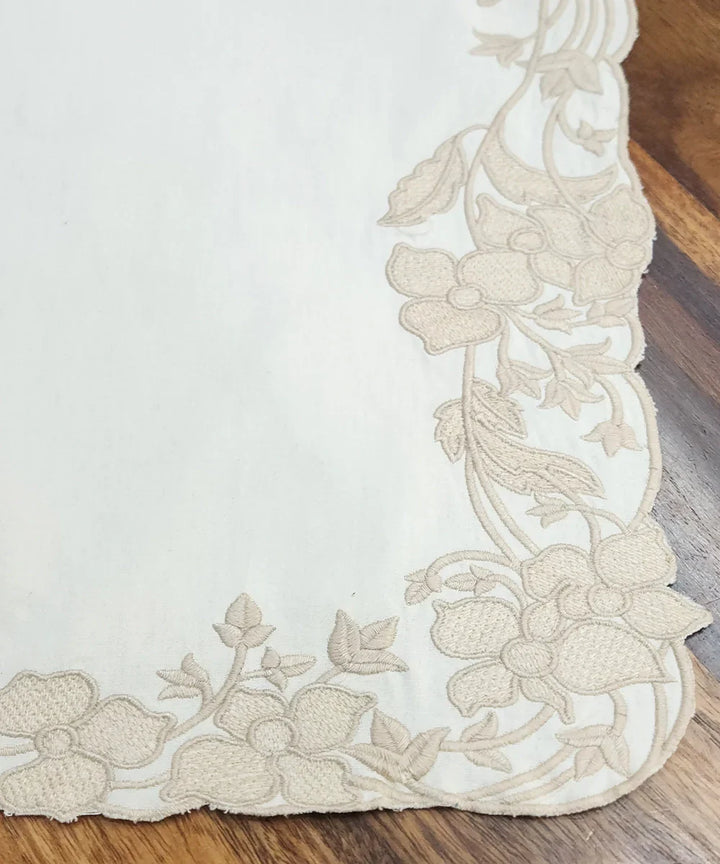 Cream Embroidered With Cutwork Cotton Casement Table Runner (13"x84") | SHOBITAM