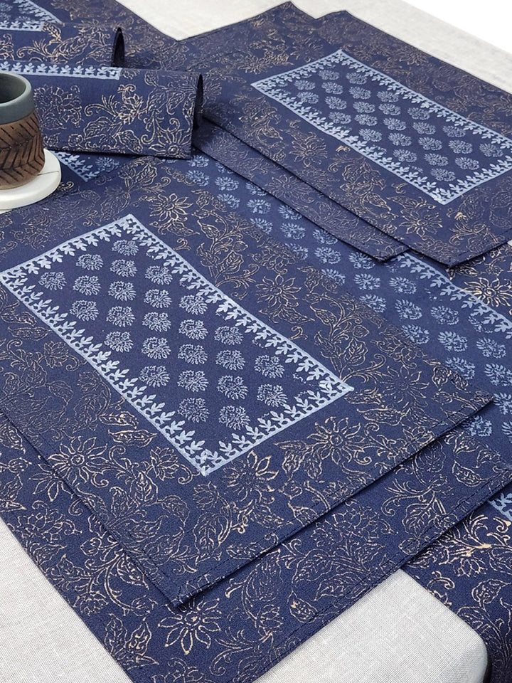 82 x 13,Navy Hand Block Printed Cotton Canvas Table Runner