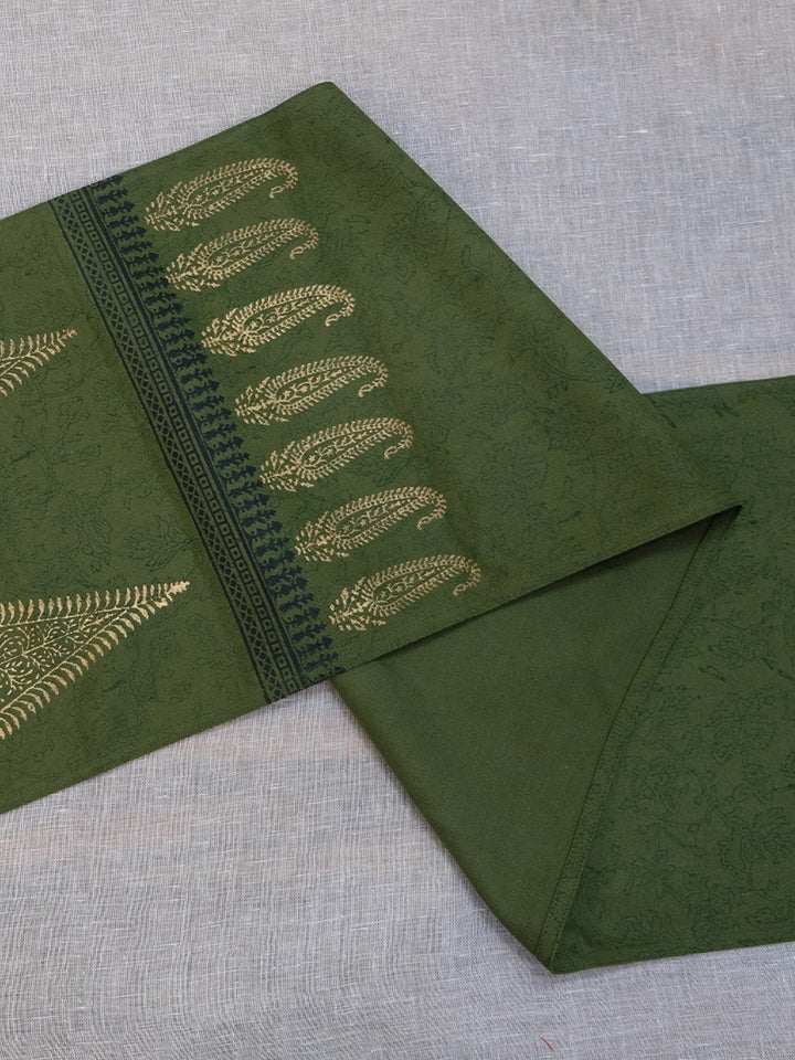 82 x 13 Olive Hand Block Printed Cotton Canvas Table Runner