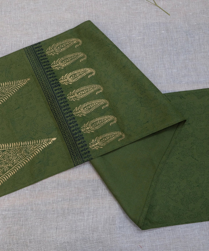 Set of 6 pcs Olive hand block printed cotton canvas Table Mats with 1 pc 6 seater Table Runner | SHOBITAM