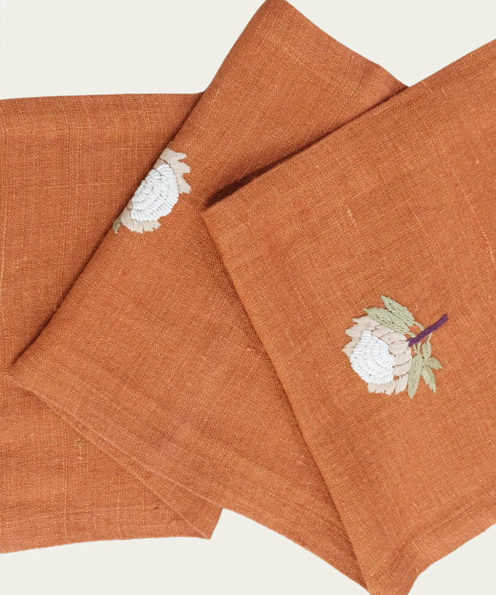 13"x50"  4 Seater Rustic Brown Hand Embroidered Pure Linen Table Runner