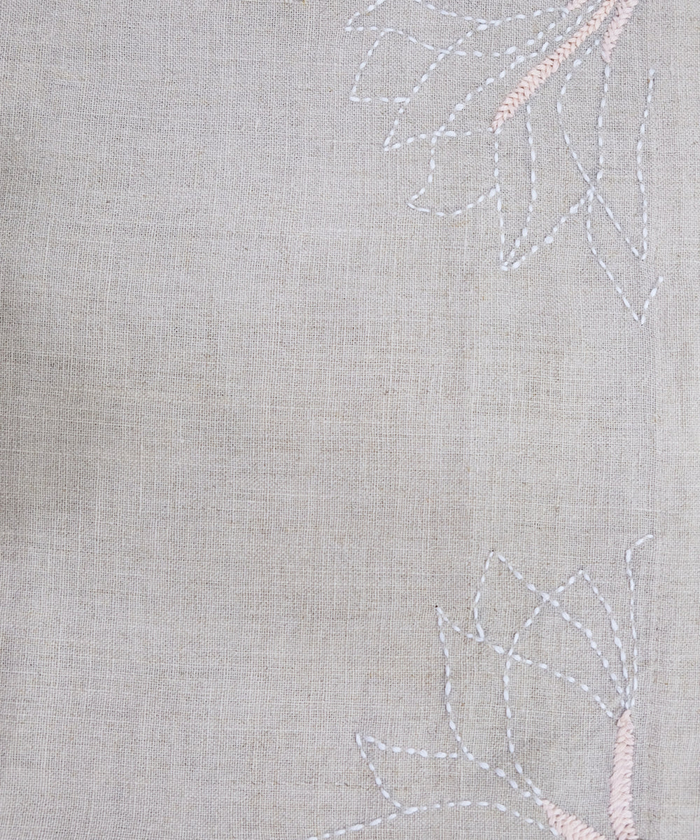 4 Seater Natural Hand Emb Pure Linen Table Runner | SHOBITAM