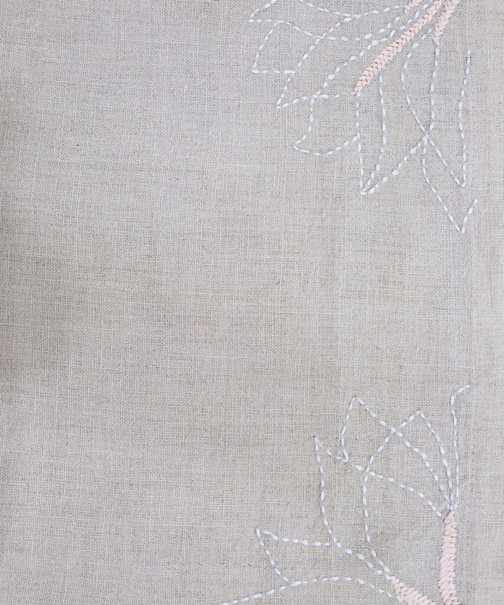 4 Seater Natural Hand Emb Pure Linen Table Runner | SHOBITAM